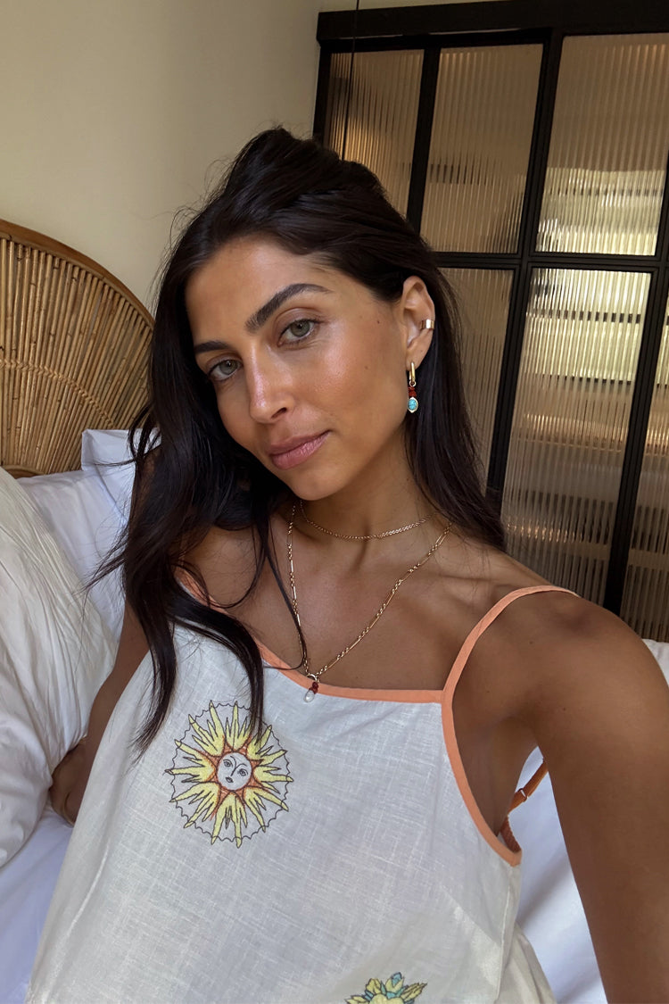 Cream Embroidered Slip Dress