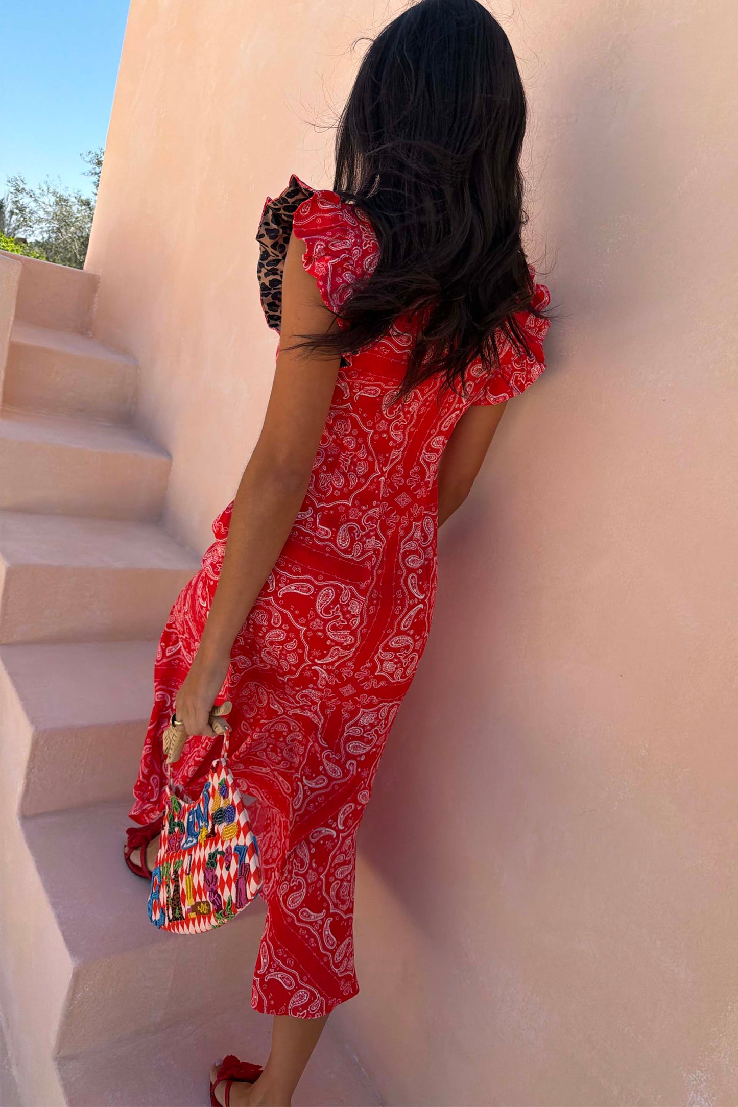 Red Bandana Remi Dress with Leopard Sleeve