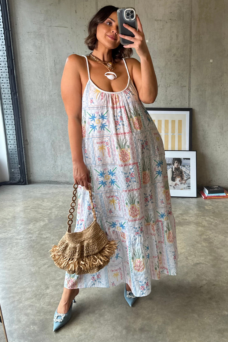 White Island Cross Stitch Maxi Dress