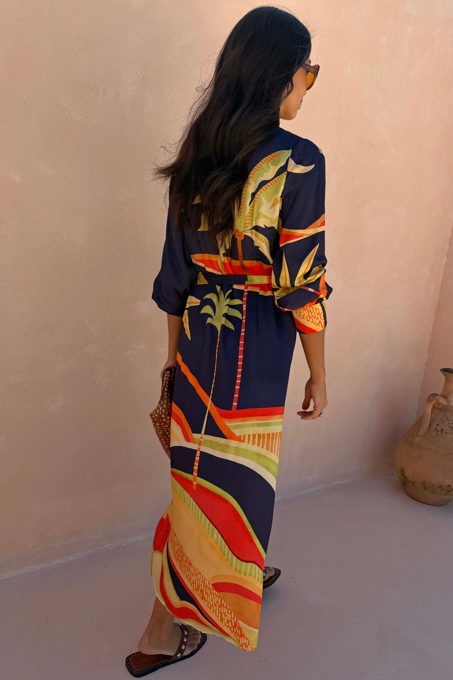 Blue Palm Shirt Dress
