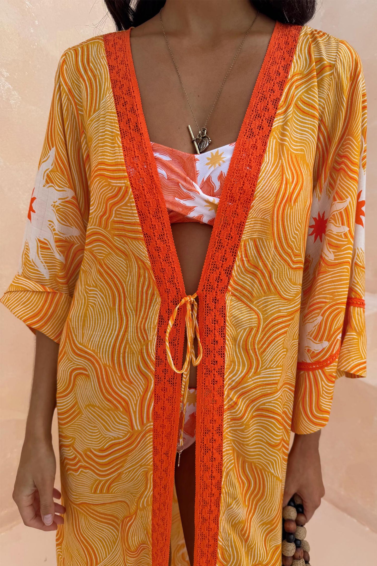 Yellow Sun Kimono with Beading