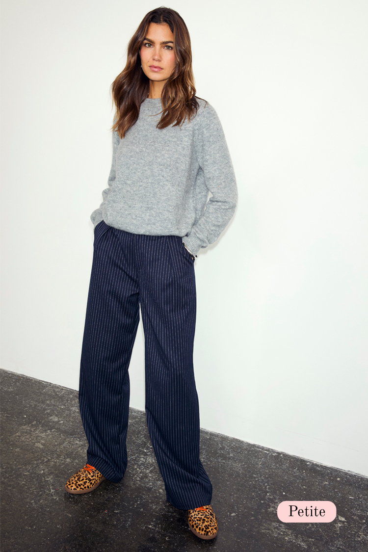 Navy Pinstripe Arden Trousers Petite