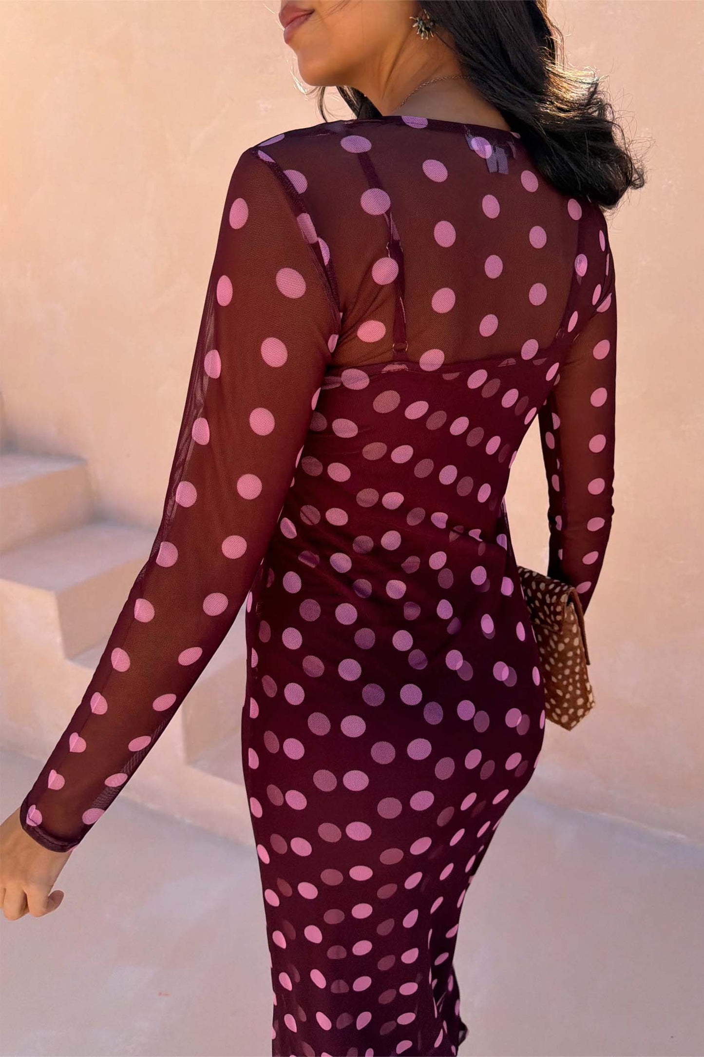 Burgundy Polka Dot Mesh Dress