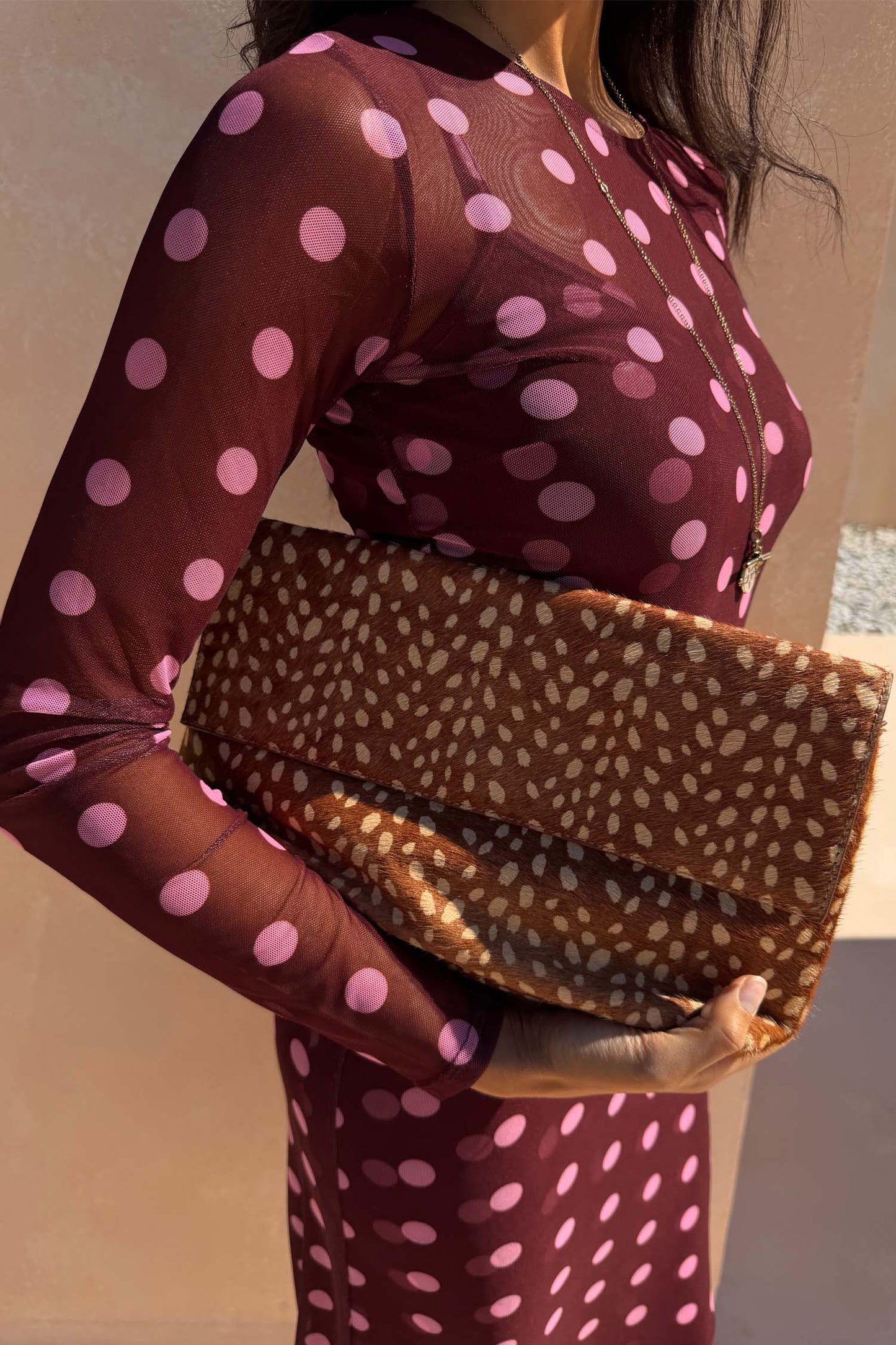 Burgundy Polka Dot Mesh Dress
