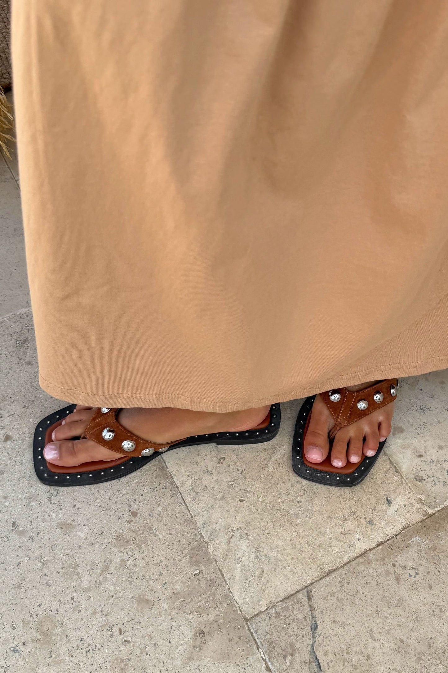 Tan Leather Stud Sandals
