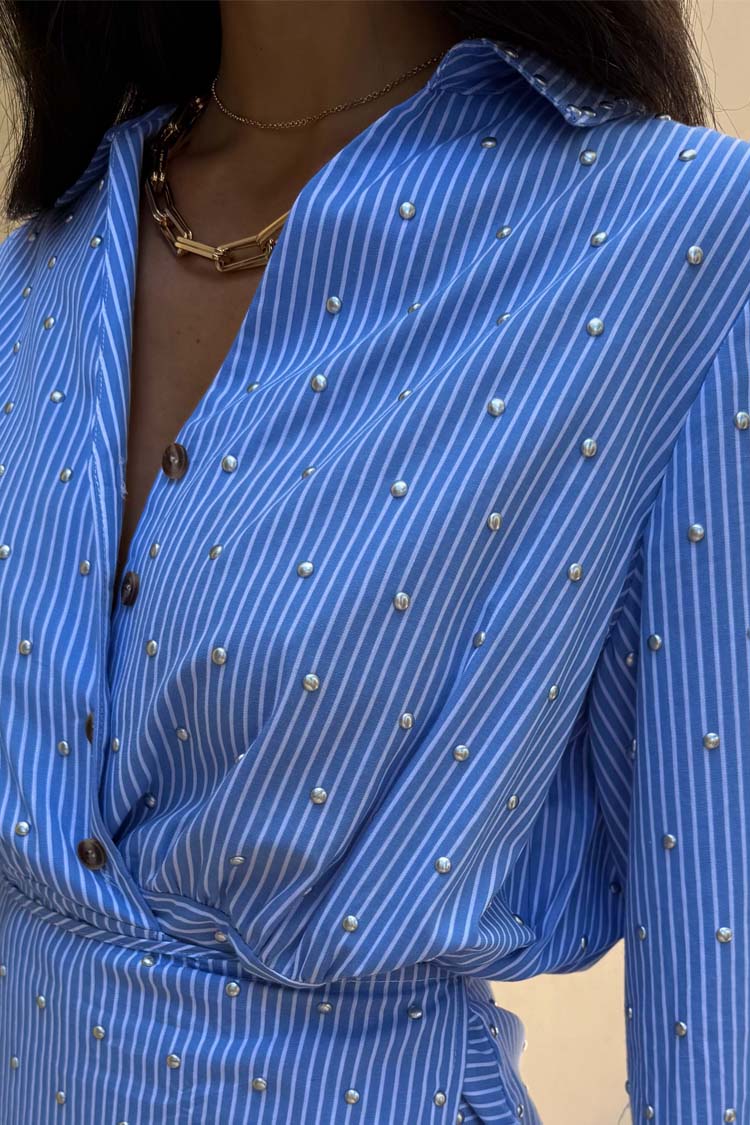 Blue Stripe Mini Miley Shirt Dress