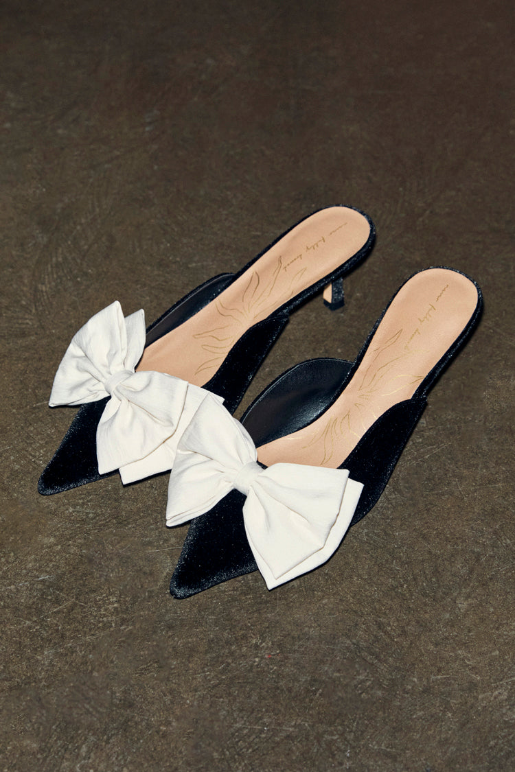 Black Velvet Bow Mules