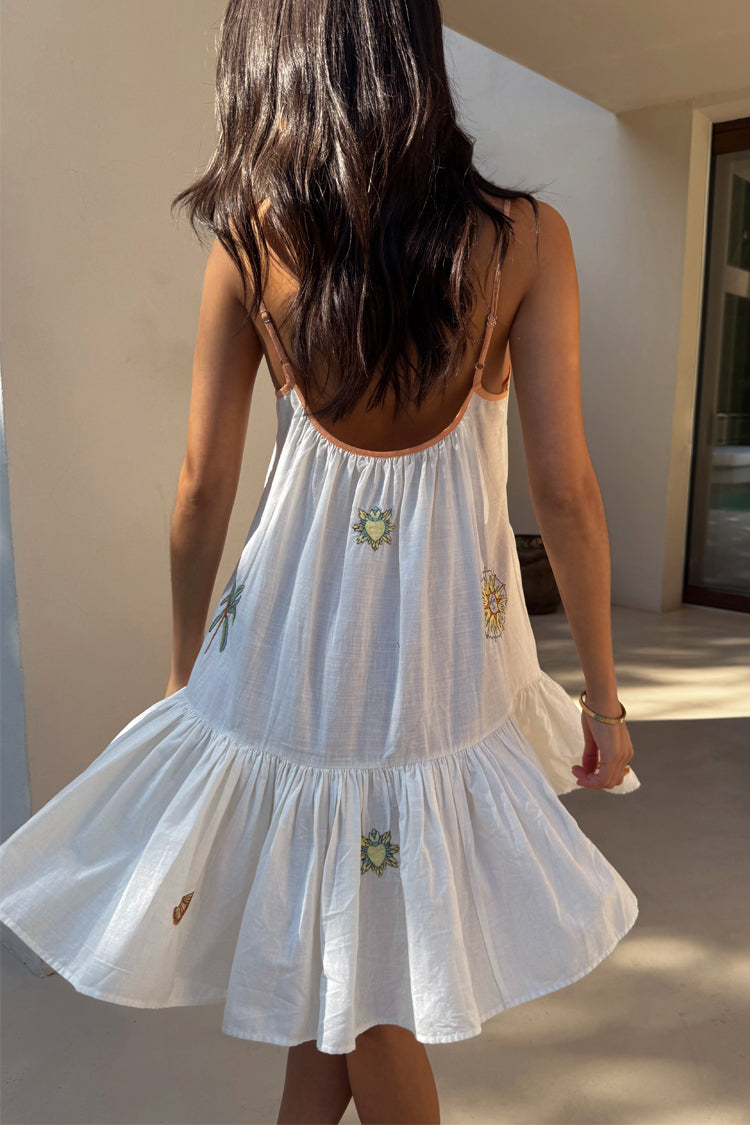 Cream Embroidered Slip Dress