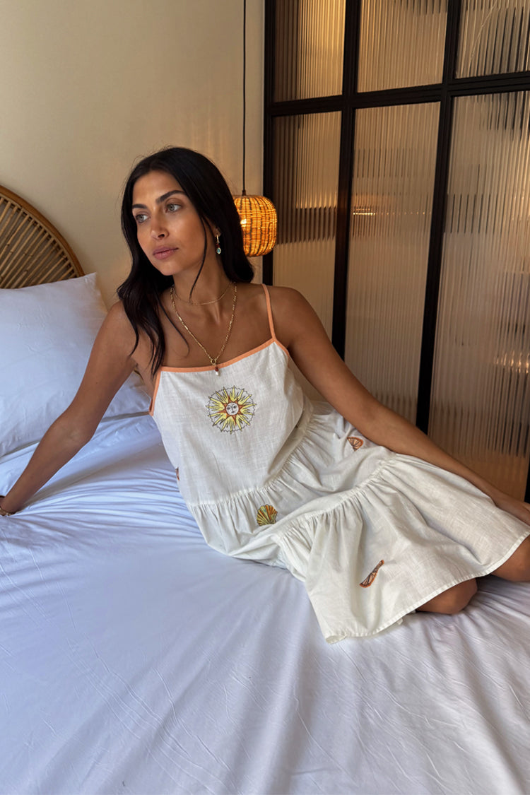 Cream Embroidered Slip Dress