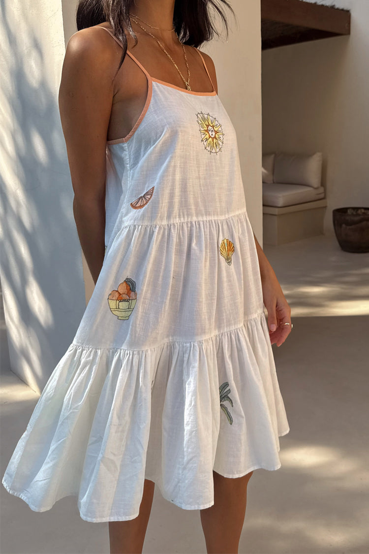 Cream Embroidered Slip Dress