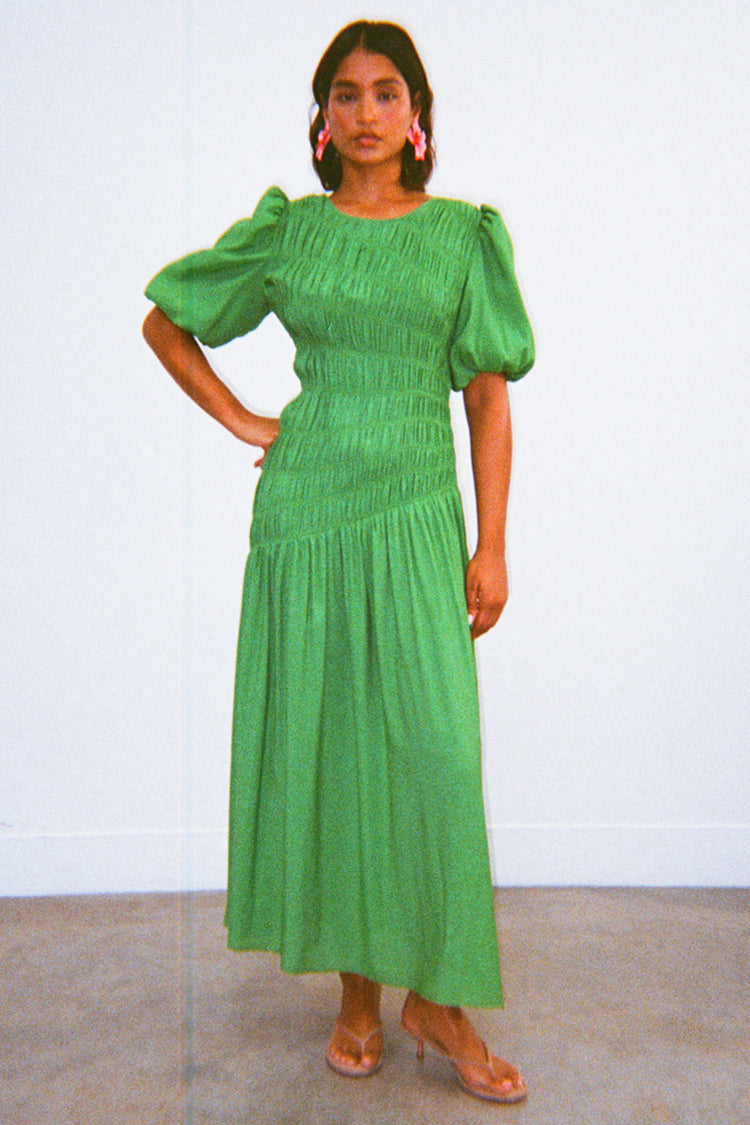 Green Shirred Nara Dress