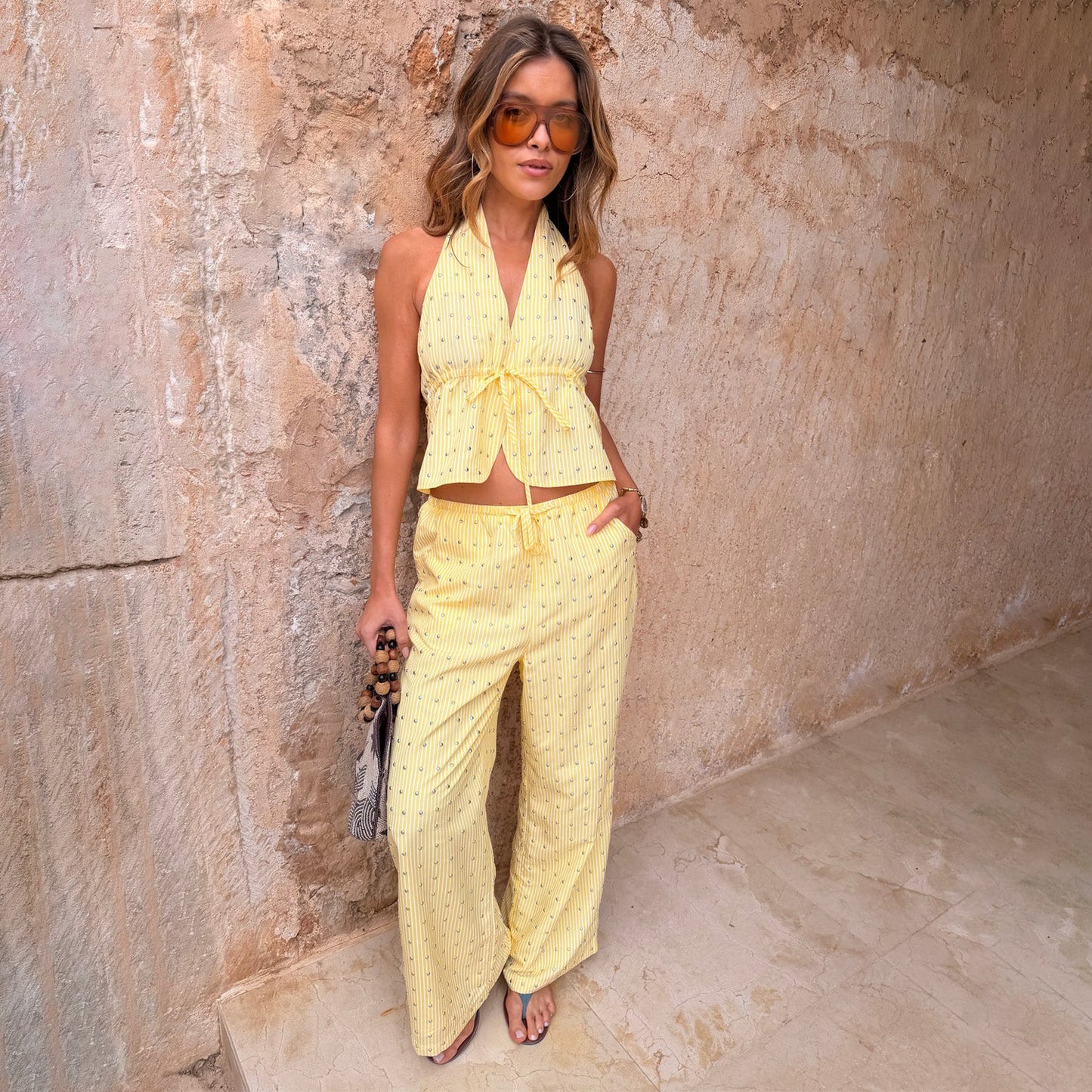 Lemon Pinstripe Studded Ellie Trousers