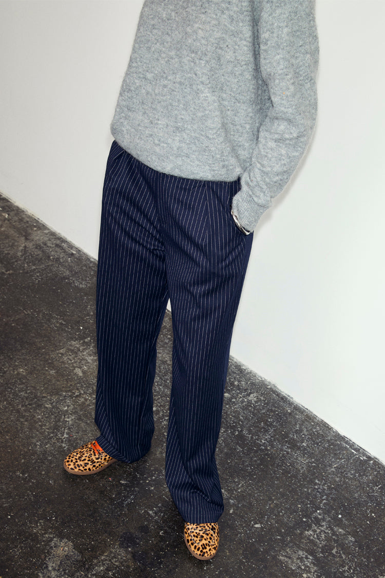 Navy Pinstripe Arden Trousers Petite