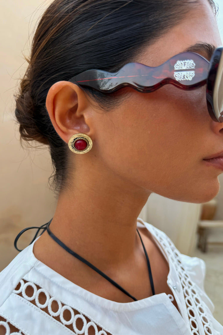 Deloris Red Circle Earrings