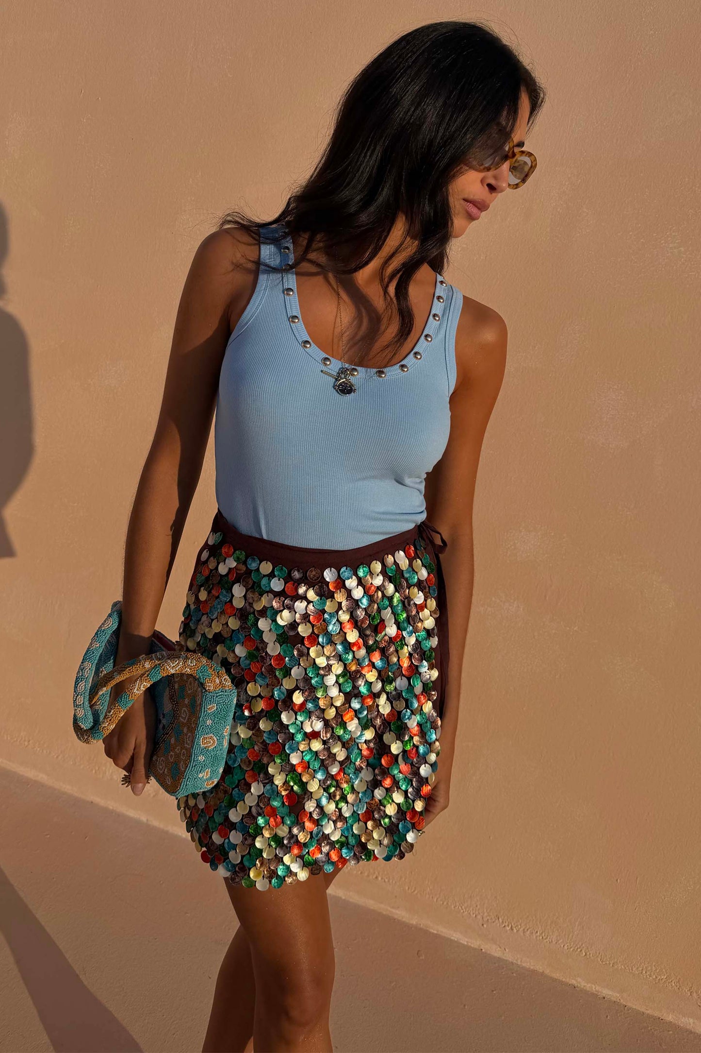 Multi Shell Mini Wrap Skirt