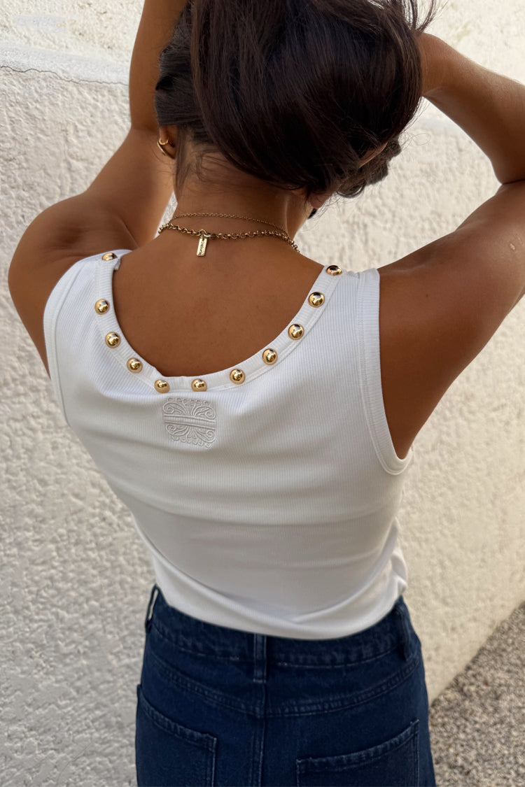 White Studded Rib Vest