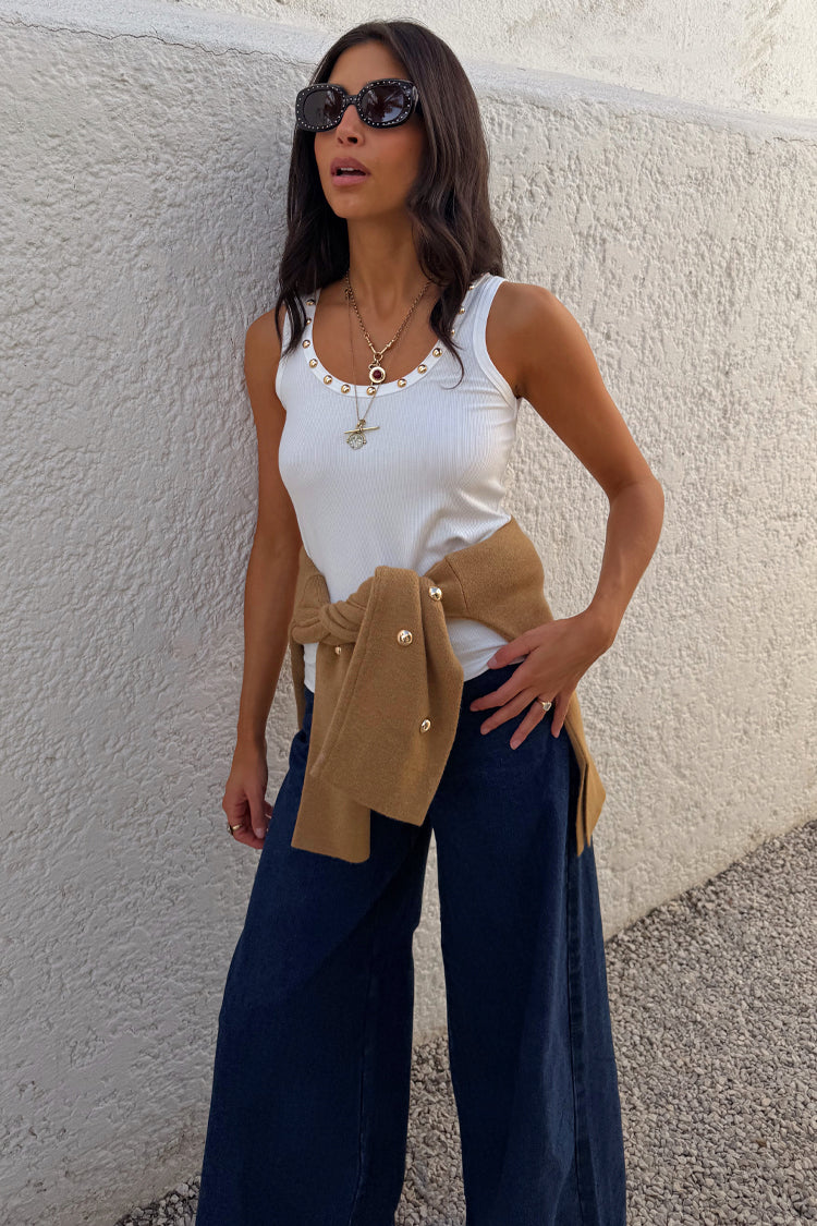 White Studded Rib Vest