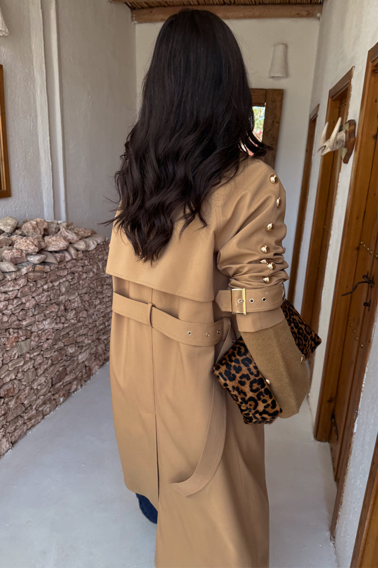Tan Trench Coat with Gold Studs