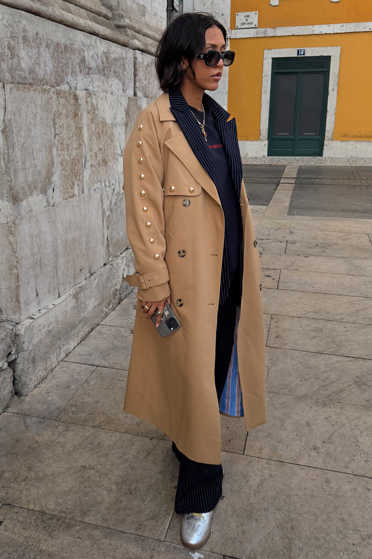 Tan Trench Coat with Gold Studs
