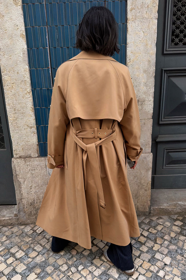 Tan Trench Coat with Gold Studs
