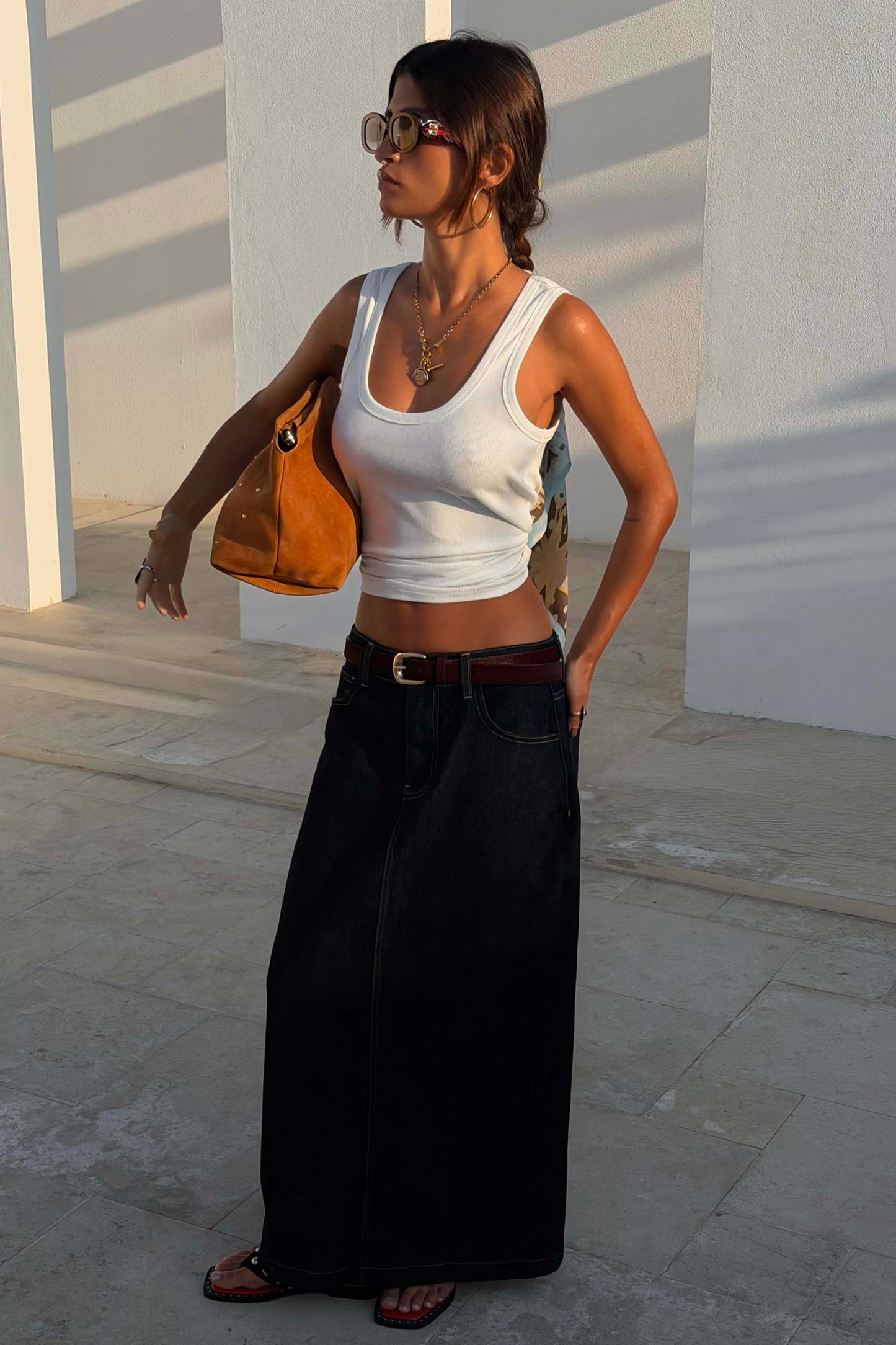 White Scoop Neck Rib Tank