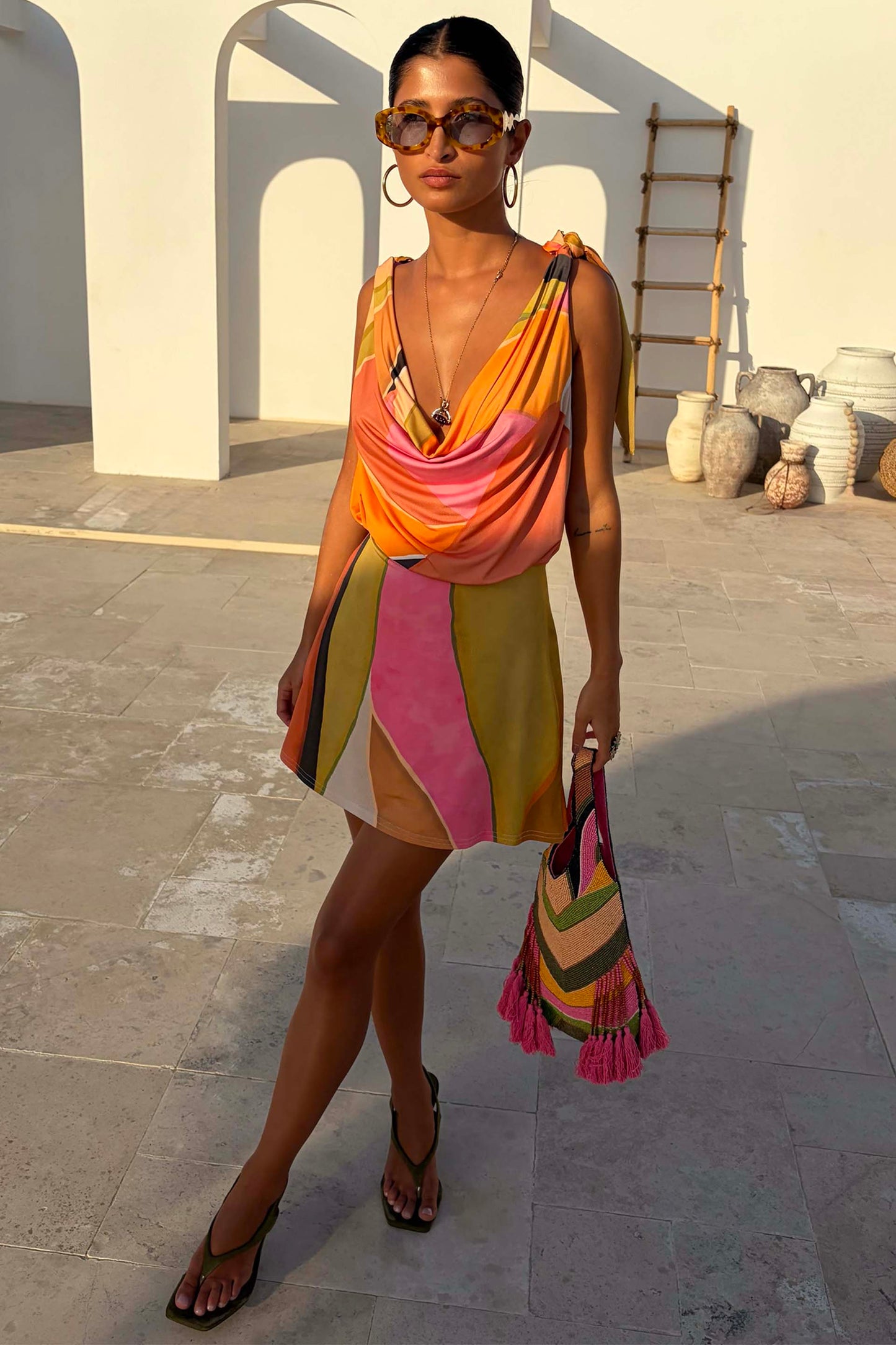 Abstract Beaded Fringe Bag