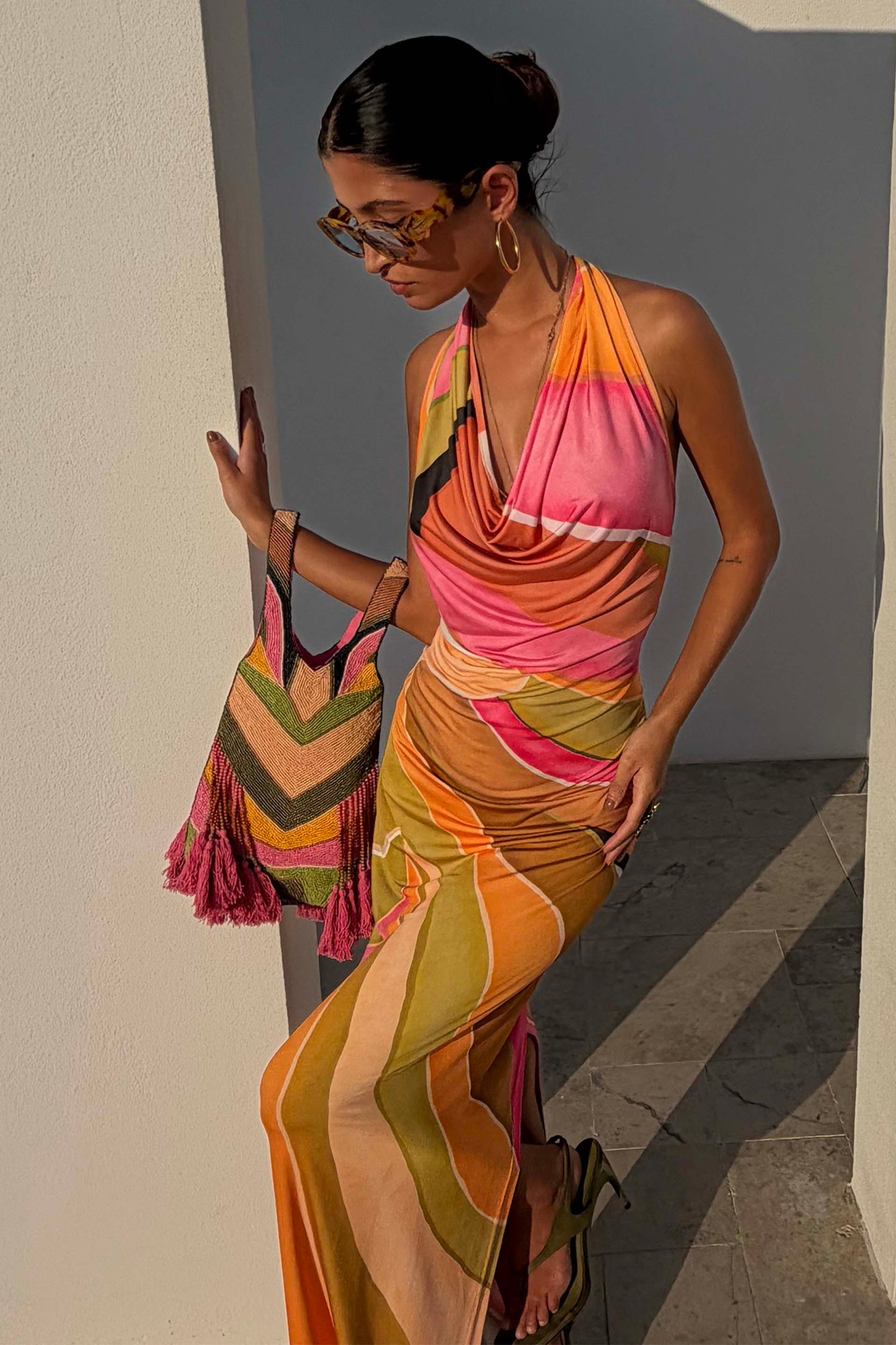 Abstract Beaded Fringe Bag
